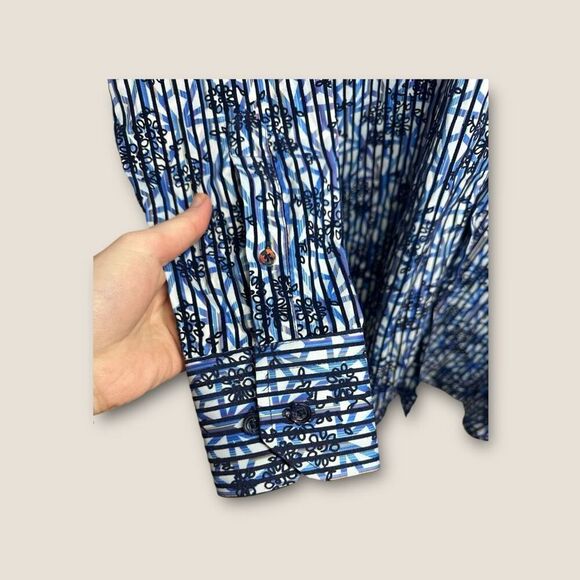 Luchiano Visconti Black Men’s Velvet Textured Blue Black Button Down Top Size Sm - Picture 4 of 8